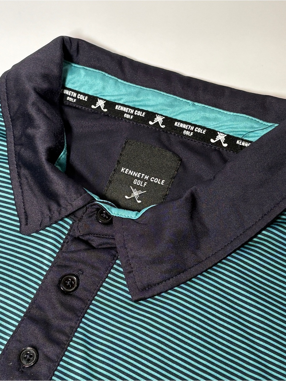 Kenneth Cole Men's Teal Striped Performance Golf Polo Shirt XL